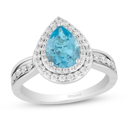 Enchanted Disney 0.45 CT. T.W. Diamond and Swiss Blue Topaz Frame Ring in 14K White Gold - Size 7
