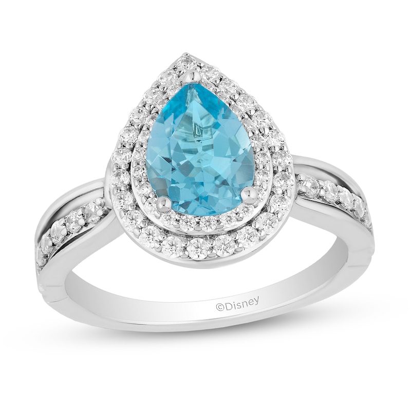 Main Image 1 of Enchanted Disney 0.45 CT. T.W. Diamond and Swiss Blue Topaz Frame Ring in 14K White Gold - Size 7