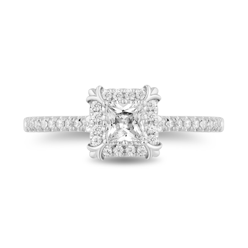 Main Image 4 of Enchanted Disney Majestic Princess 0.69 CT. T.W. Princess-Cut Diamond Frame Engagement Ring in 14K White Gold - Size 7