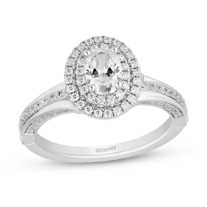 Enchanted Disney Majestic Princess 0.95 CT. T.W. Oval Diamond Frame Engagement Ring in 14K White Gold - Size 7