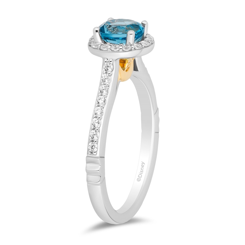 Main Image 2 of Enchanted Disney 0.29 CT. T.W. Diamond and Swiss Blue Topaz Engagement Ring in 14K Two Tone Gold - Size 7