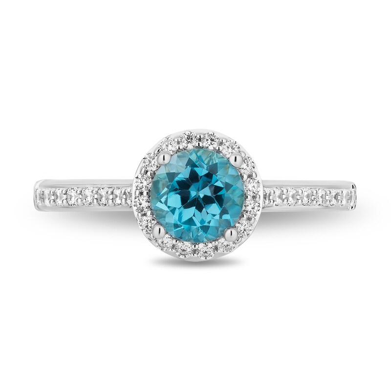Main Image 4 of Enchanted Disney 0.29 CT. T.W. Diamond and Swiss Blue Topaz Engagement Ring in 14K Two Tone Gold - Size 7