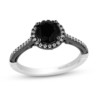 Enchanted Disney Villains Maleficent 1.15 CT. T.W. Black and White Diamond Frame Engagement Ring in 14K White Gold
