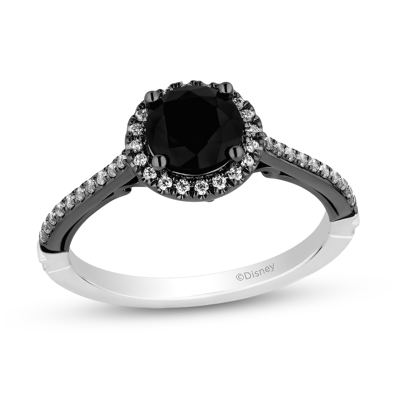 Enchanted Disney Villains Maleficent 1.15 CT. T.W. Black and White Diamond Frame Engagement Ring in 14K White Gold