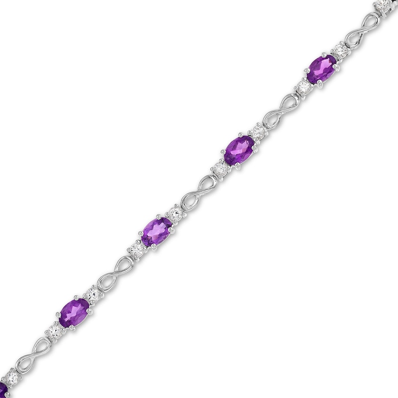 Oval Amethyst and White Lab-Created Sapphire Alternating Infinity Line Bracelet in Sterling Silver - 7.25"|Peoples Jewellers
