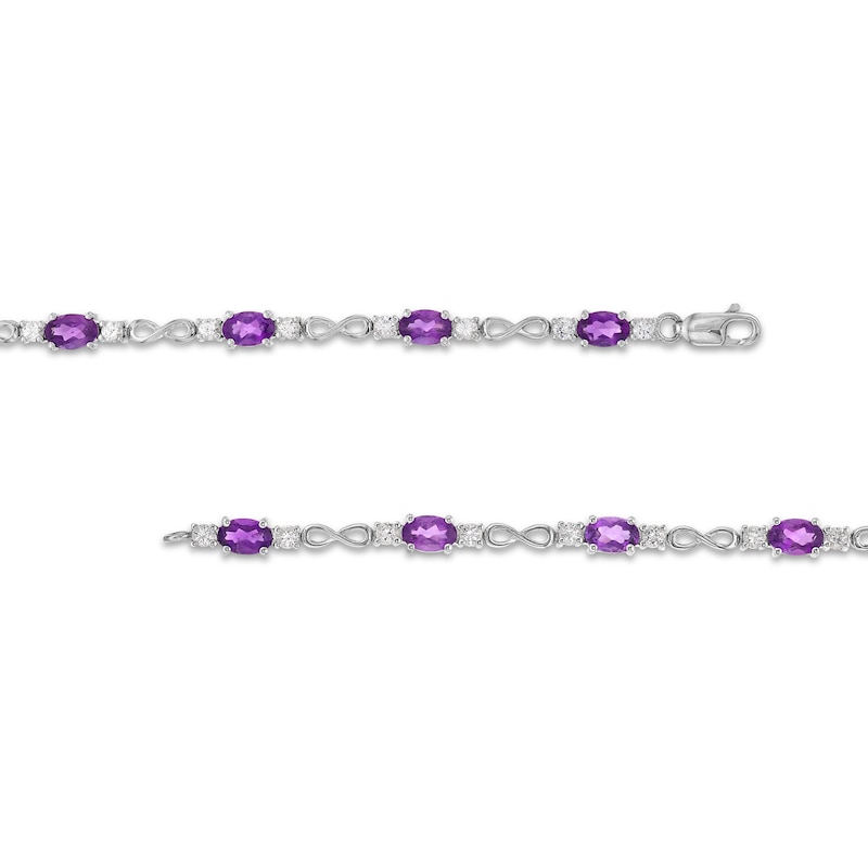 Main Image 3 of Oval Amethyst and White Lab-Created Sapphire Alternating Infinity Line Bracelet in Sterling Silver - 7.25"