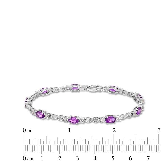 Oval Amethyst and White Lab-Created Sapphire Alternating Infinity Line Bracelet in Sterling Silver - 7.25"