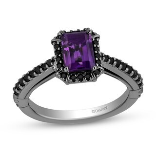 Enchanted Disney Villains Ursula Amethyst and 0.37 CT. T.W. Black Diamond Frame Engagement Ring in 14K White Gold