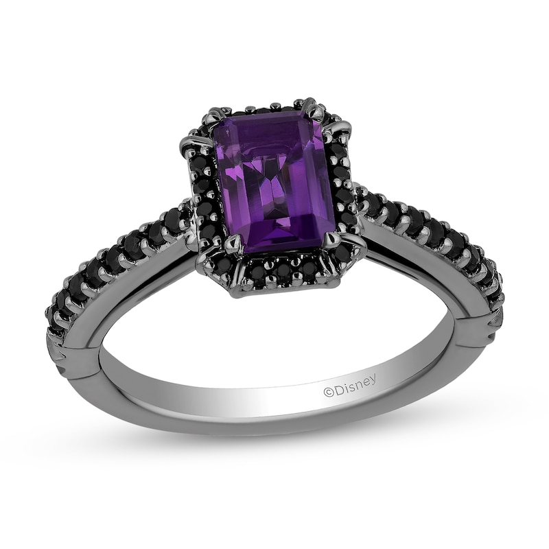 Main Image 1 of Enchanted Disney Villains Ursula Amethyst and 0.37 CT. T.W. Black Diamond Frame Engagement Ring in 14K White Gold