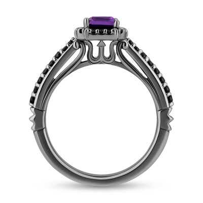 Enchanted Disney Villains Ursula Amethyst and 0.37 CT. T.W. Black Diamond Frame Engagement Ring in 14K White Gold
