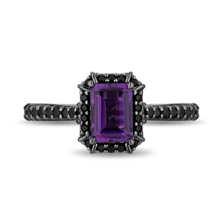 Enchanted Disney Villains Ursula Amethyst and 0.37 CT. T.W. Black Diamond Frame Engagement Ring in 14K White Gold