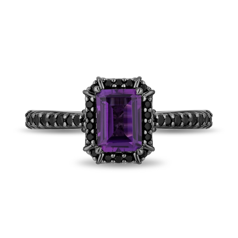 Main Image 4 of Enchanted Disney Villains Ursula Amethyst and 0.37 CT. T.W. Black Diamond Frame Engagement Ring in 14K White Gold