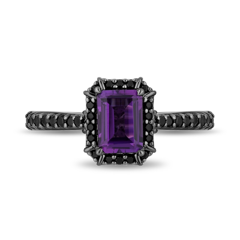 Enchanted Disney Villains Ursula Amethyst and 0.37 CT. T.W. Black Diamond Frame Engagement Ring in 14K White Gold