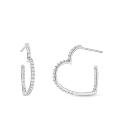 White Lab-Created Sapphire Open Heart-Shaped Inside-Out Hoop Earrings in Sterling Silver