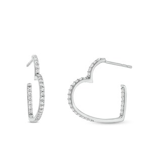 White Lab-Created Sapphire Open Heart-Shaped Inside-Out Hoop Earrings in Sterling Silver