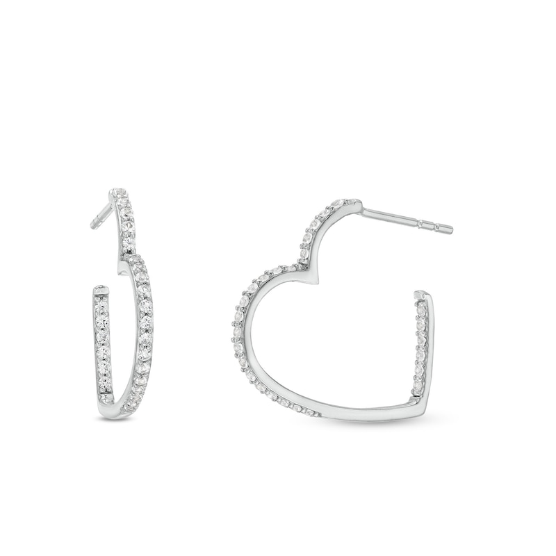 White Lab-Created Sapphire Open Heart-Shaped Inside-Out Hoop Earrings in Sterling Silver|Peoples Jewellers