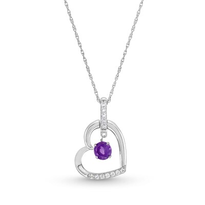 Amethyst and White Lab-Created Sapphire Tilted Heart Pendant in Sterling Silver
