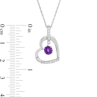 Amethyst and White Lab-Created Sapphire Tilted Heart Pendant in Sterling Silver