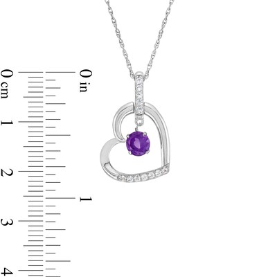 Amethyst and White Lab-Created Sapphire Tilted Heart Pendant in Sterling Silver
