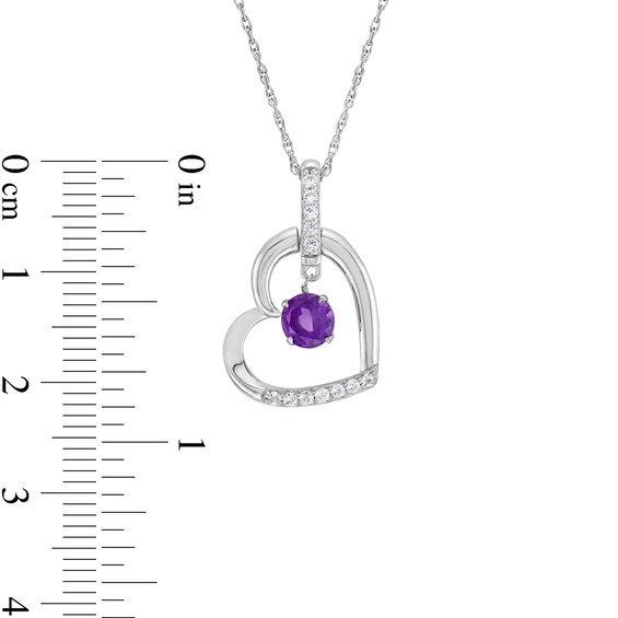 Amethyst and White Lab-Created Sapphire Tilted Heart Pendant in Sterling Silver
