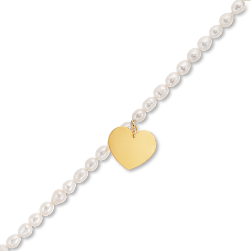 5.5mm Oval Cultured Freshwater Pearl Strand Bracelet with 14K Gold Heart Charm - 8"|Peoples Jewellers