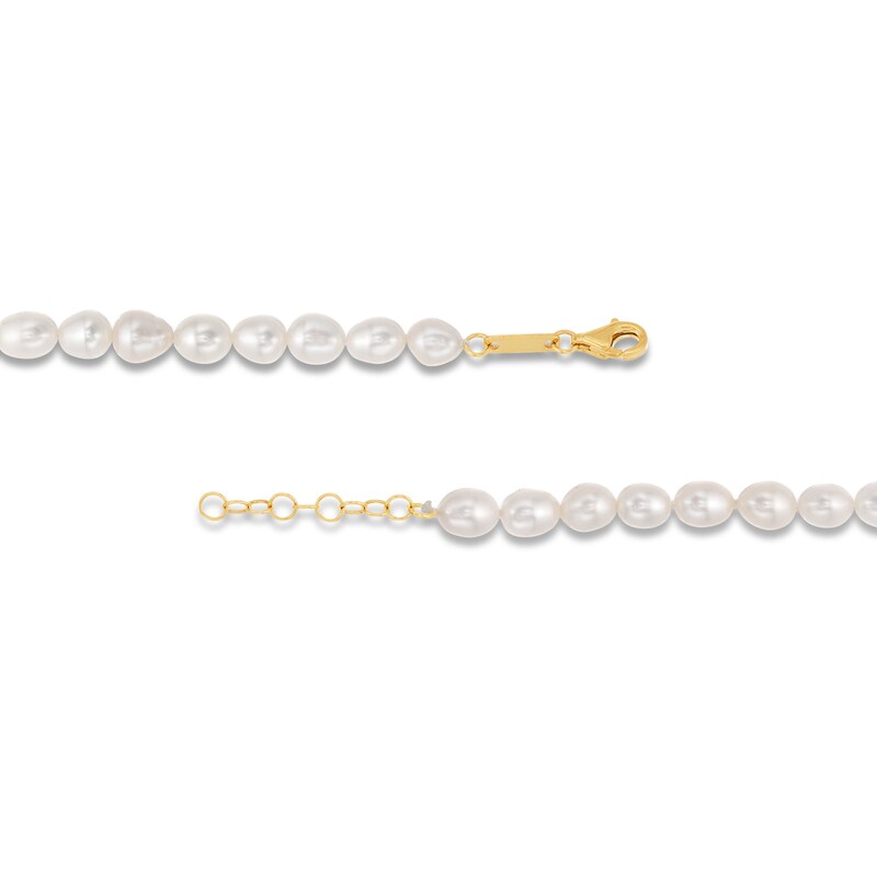 Main Image 3 of 5.5mm Oval Freshwater Cultured Pearl Strand Bracelet with 14K Gold Heart Charm-8"