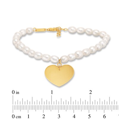5.5mm Oval Freshwater Cultured Pearl Strand Bracelet with 14K Gold Heart Charm-8"