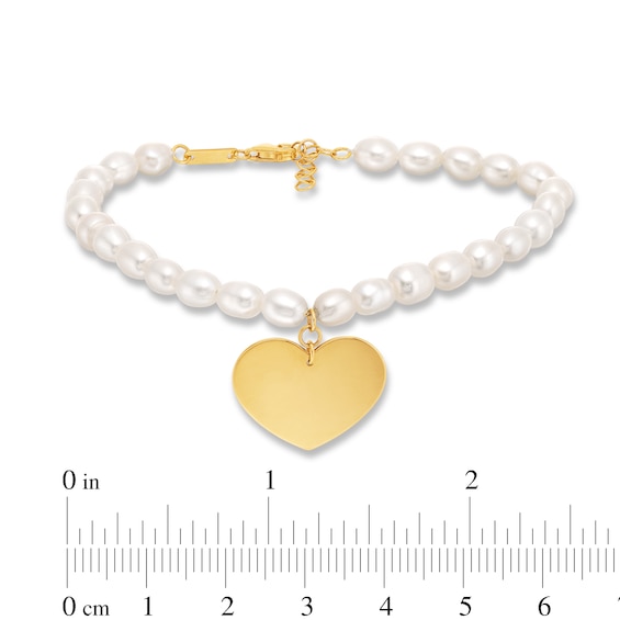 5.5mm Oval Freshwater Cultured Pearl Strand Bracelet with 14K Gold Heart Charm-8"