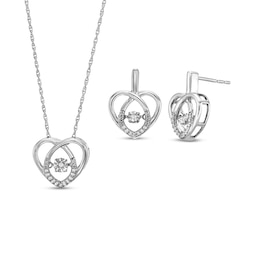 Unstoppable Love™ 0.10 CT. T.W. Diamond Heart Pendant and Drop Earrings Set in Sterling Silver