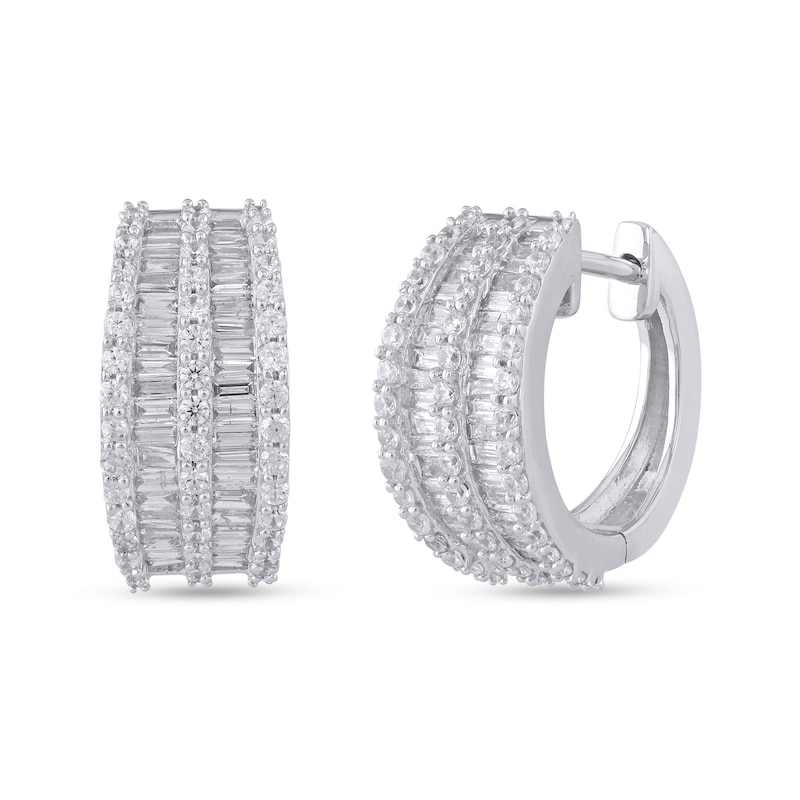 1.23 CT. T.W. Multi-Diamond Huggie Hoop Earrings in 10K White Gold|Peoples Jewellers