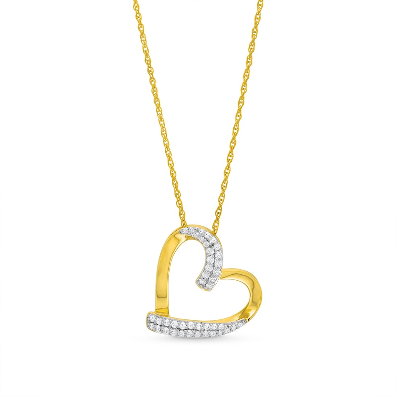 0.25 CT. T.W. Diamond Double Row Tilted Heart Pendant in 10K Gold