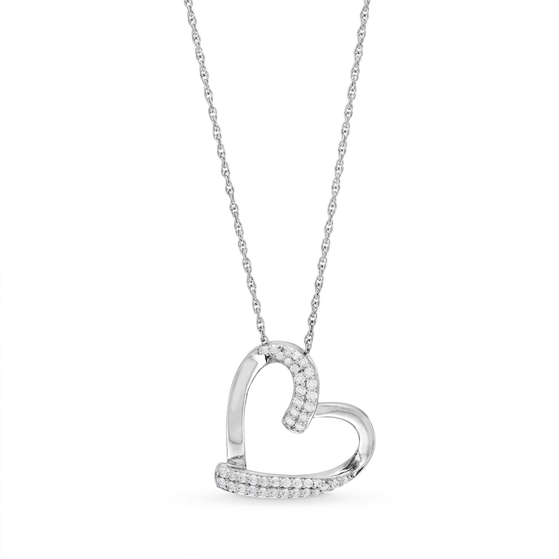 0.25 CT. T.W. Diamond Double Row Tilted Heart Pendant in 10K White Gold