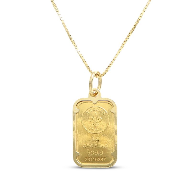 Italian Gold Rectangle Ingot Pendant in 14K and 24K Gold|Peoples Jewellers