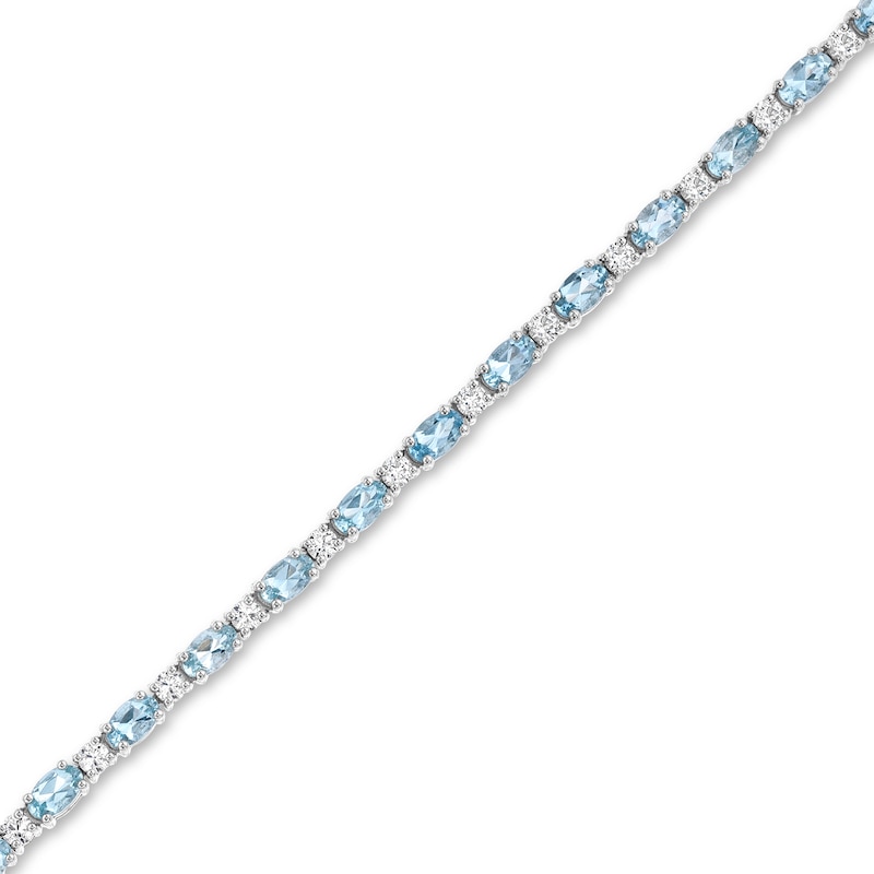 Oval Lab-Created Aquamarine and White Lab-Created Sapphire Alternating Line Bracelet in Sterling Silver - 7.25"