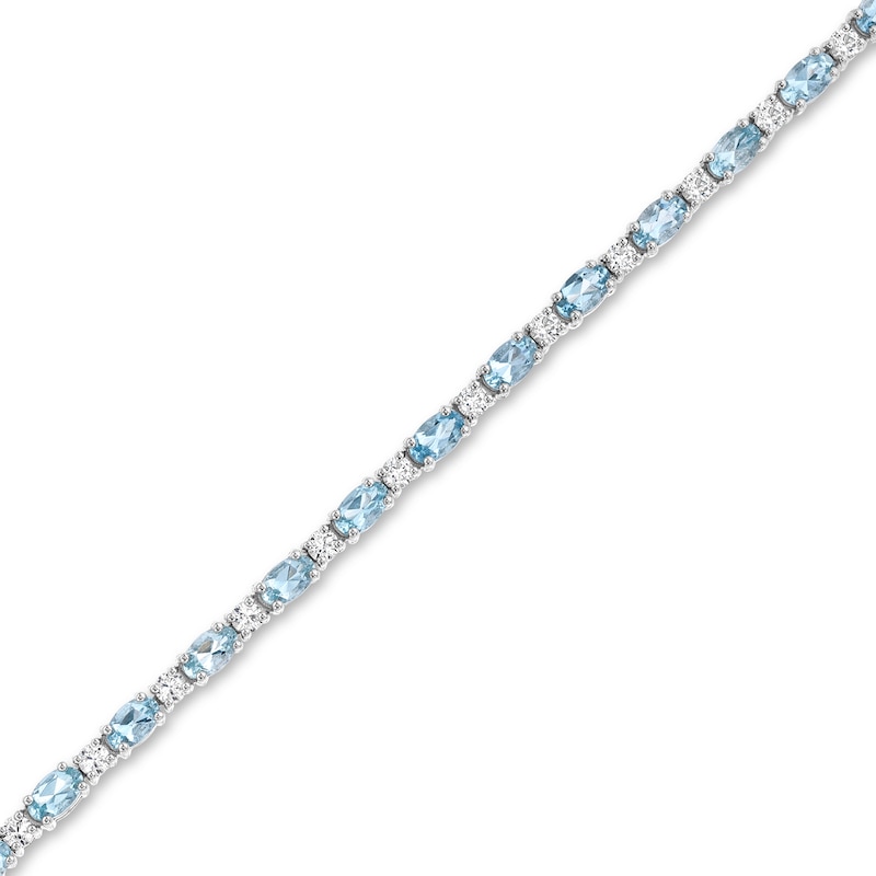 Main Image 1 of Oval Lab-Created Aquamarine and White Lab-Created Sapphire Alternating Line Bracelet in Sterling Silver - 7.25"
