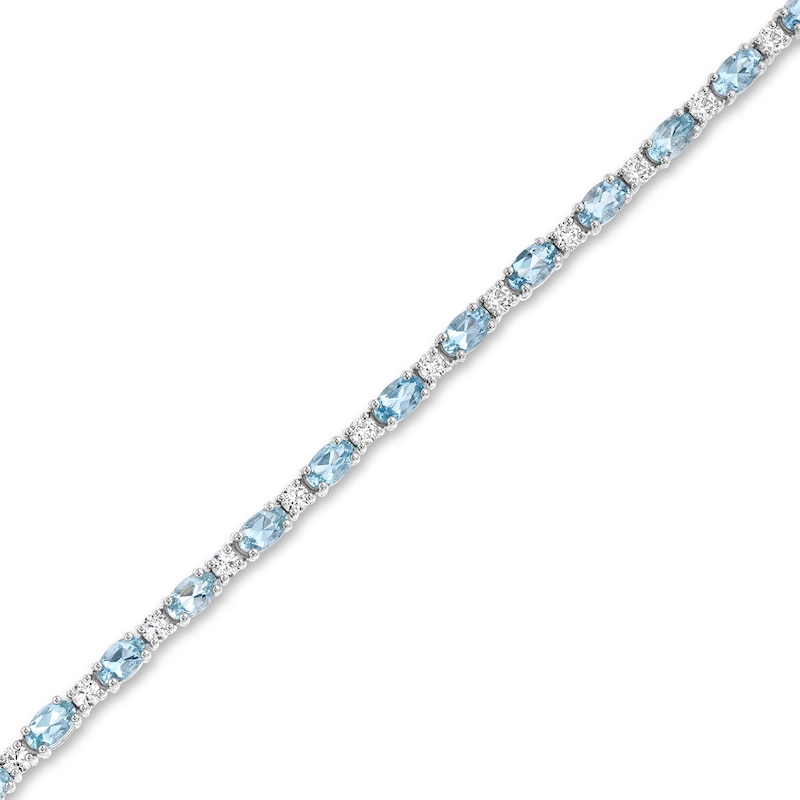 Oval Lab-Created Aquamarine and White Lab-Created Sapphire Alternating Line Bracelet in Sterling Silver - 7.25"|Peoples Jewellers