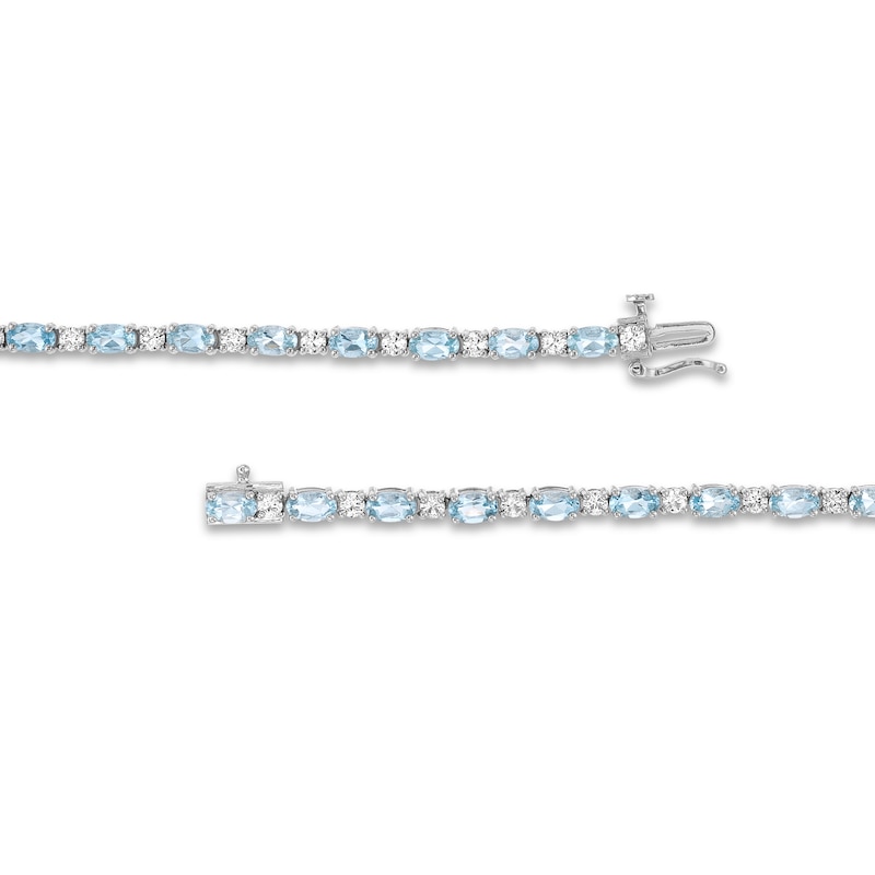 Main Image 3 of Oval Lab-Created Aquamarine and White Lab-Created Sapphire Alternating Line Bracelet in Sterling Silver - 7.25"