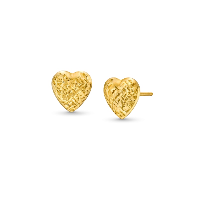 Diamond-Cut Heart Stud Earrings in Hollow 10K Gold|Peoples Jewellers