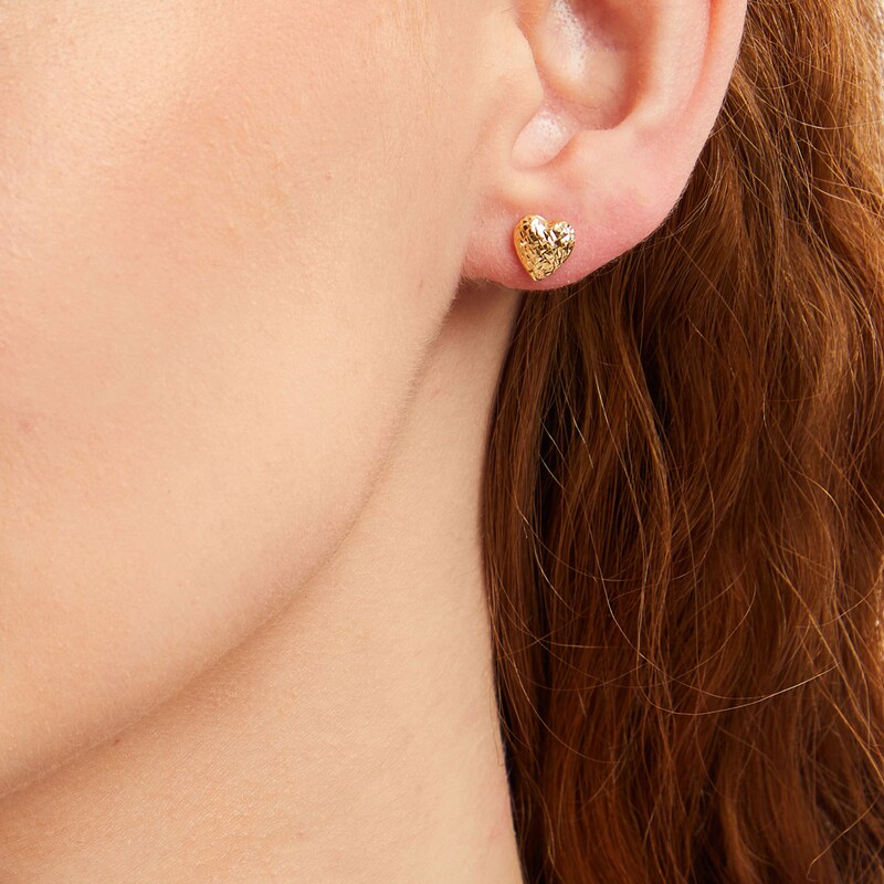 Main Image 2 of Diamond-Cut Heart Stud Earrings in Hollow 10K Gold