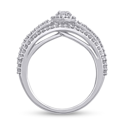 1.15 CT. T.W. Marquise Diamond Frame Split Shank Ring in 14K White Gold