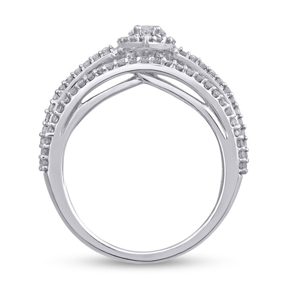 1.15 CT. T.W. Marquise Diamond Frame Split Shank Ring in 14K White Gold