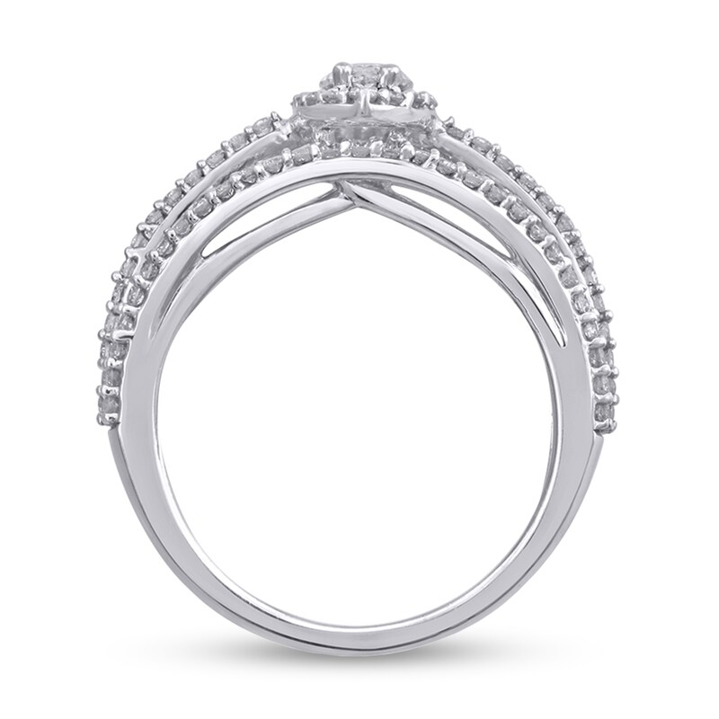 1.15 CT. T.W. Marquise Diamond Frame Split Shank Ring in 14K White Gold