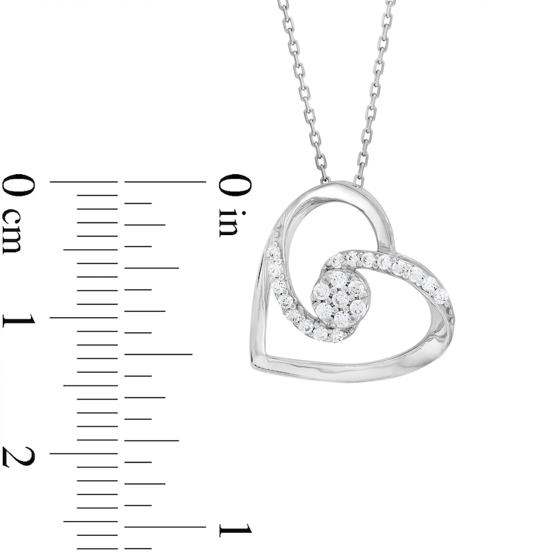 0.12 CT. T.W. Multi-Diamond Bypass Ribbon Tilted Heart Pendant in Sterling Silver