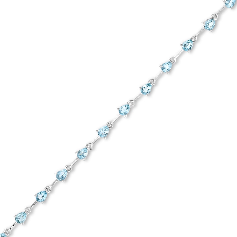 Main Image 1 of Pear-Shaped Aquamarine Alternating Line Bracelet in 10K White Gold - 7.5"