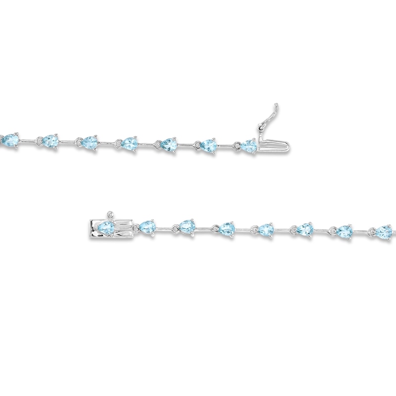 Main Image 3 of Pear-Shaped Aquamarine Alternating Line Bracelet in 10K White Gold - 7.5"