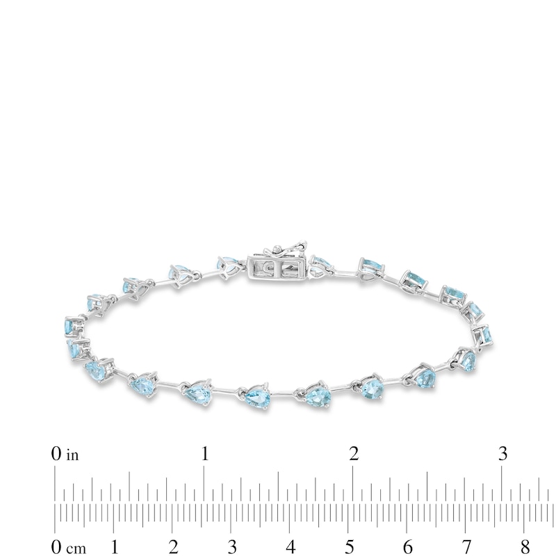 Main Image 4 of Pear-Shaped Aquamarine Alternating Line Bracelet in 10K White Gold - 7.5"
