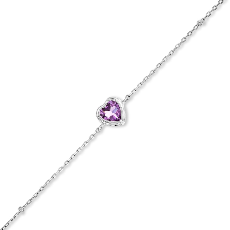 6.0mm Heart-Shaped Amethyst Solitaire Chain Bracelet in Sterling Silver - 7.5"|Peoples Jewellers