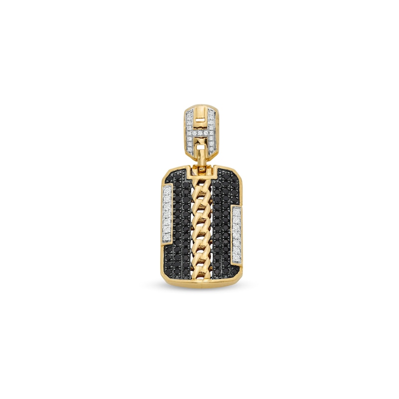 Main Image 1 of 0.70 CT. T.W. Black and White Diamond Curb Chain Centre Rectangle Necklace Charm in 10K Gold