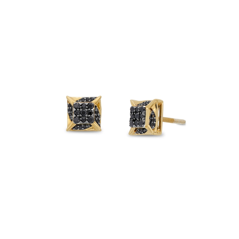 0.30 CT. T.W. Square Black Multi-Diamond Swirl Frame Stud Earrings in 10K Gold|Peoples Jewellers