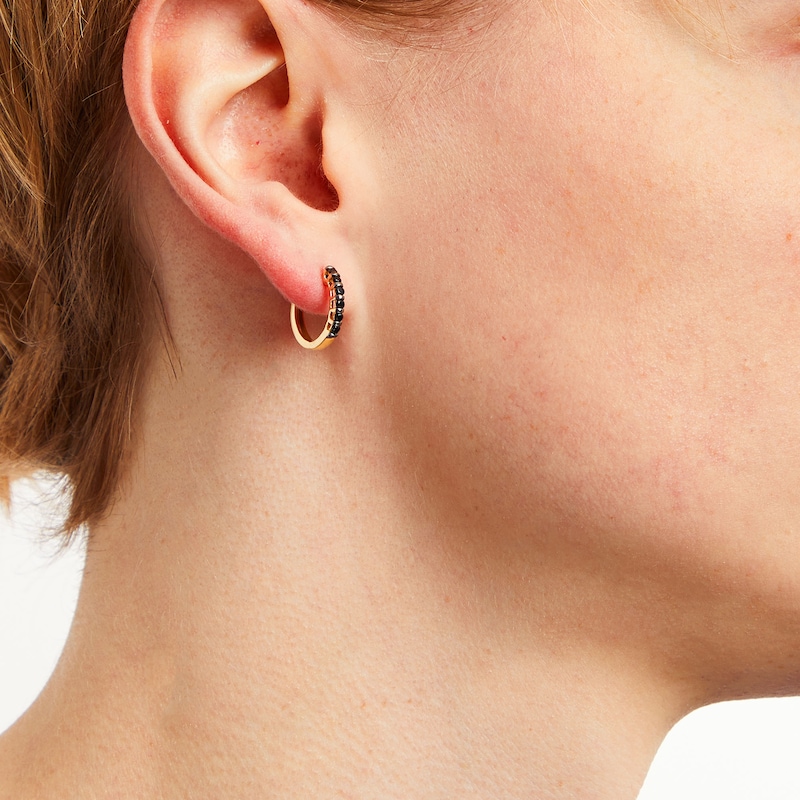 Main Image 2 of 0.30 CT. T.W. Black Diamond Channel-Set Huggie Hoop Earrings in 10K Gold